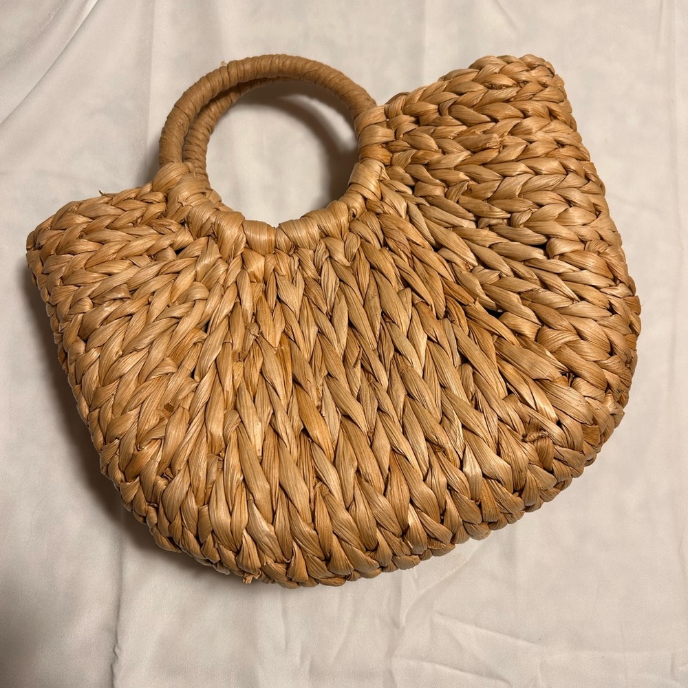 Woven Straw Circle-Handle Tote - Natural